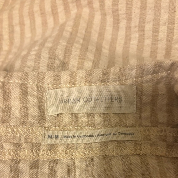 NWT Urban Outfitter Tan white Stripe Mini Dress Why Not Seersucker Size Medium - Picture 6 of 7